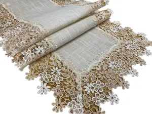 Bieżnik lniany z gipiurą 40x140 cm