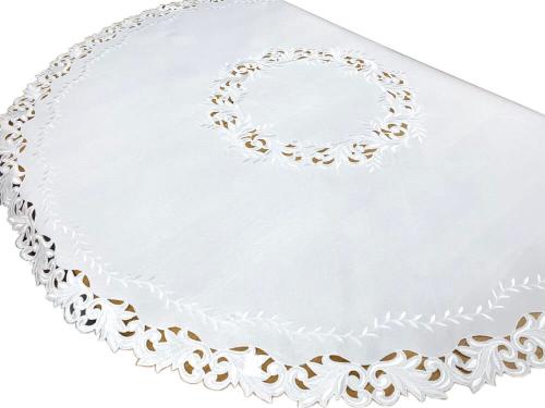 Obrus haftowany koło śr. 130 cm klasyczny biały