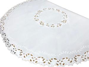Obrus haftowany koło śr. 160 cm klasyczny biały