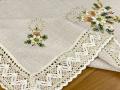 Obrus Świąteczny 150x220 cm beżowy z koronką