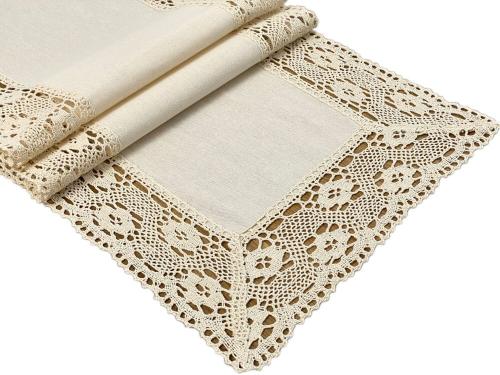 Bieżnik z koronką 40x140 cm beżowy Emilia