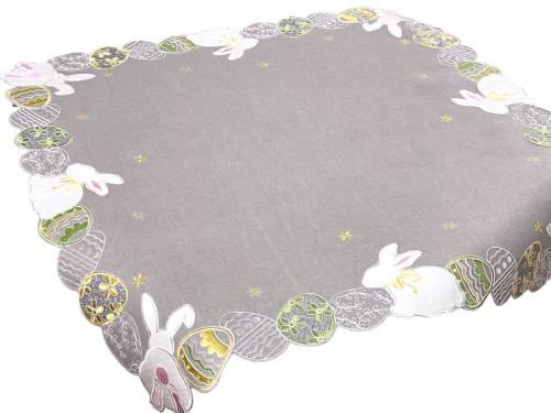 Obrus 85x85 cm szary Pisanki Zajączki Wielkanocne