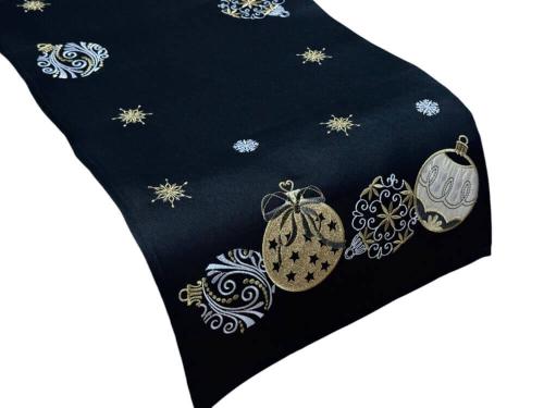 Bieżnik świąteczny 40x174 cm czarny złote bombki