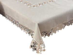 Obrus lniany z gipiurą 140x220 cm