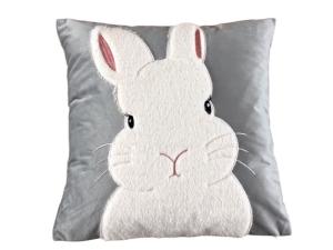 Poszewka wielkanocna welurowa 40x40 szara – pluszowy Zajączek