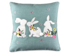 Poszewka wielkanocna 40x40 błękit miętowy zajączki z haftem