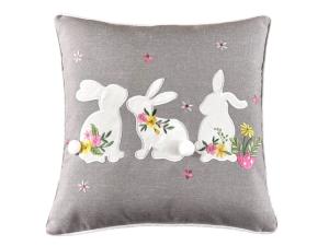 Poszewka wielkanocna 40x40 szara zajączki z haftem