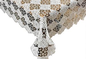 Obrus 140x220 cm pełna gipiura biały - perłowa biel