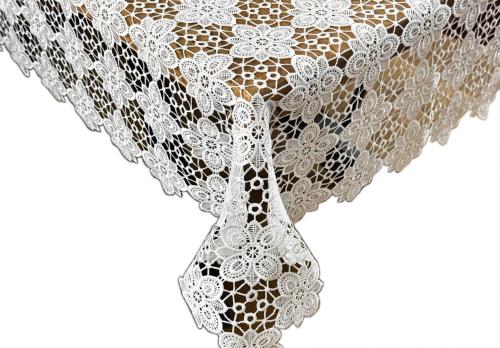 Obrus 150x300 cm pełna gipiura biały - perłowa biel