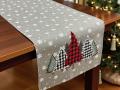 Bieżnik świąteczny 40x140 cm Zimowy Las choinki w kratkę szarobeżowy