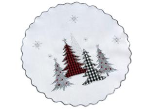 Serwetka świąteczna okrągła śr. 40 cm biała z choinkami