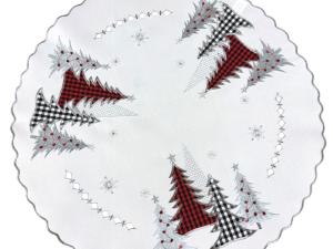 Serweta świąteczna okrągła śr. 60 cm biała z choinkami