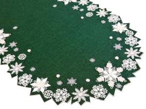 Bieżnik świąteczny 60x120 cm owalny zielony śnieżki