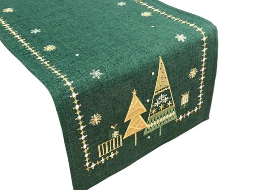 Bieżnik świąteczny 40x174 cm złociste choinki
