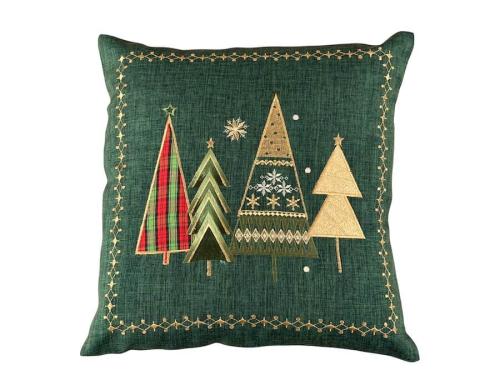 Poszewka świąteczna 40x40 cm złociste choinki zielona