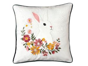 Poszewka wielkanocna 40x40 Zajączek w kwiatach biała