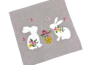 Serwetka wielkanocna 30x30 szara zajączki haft wiosenny