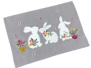 Serwetka wielkanocna 30x45 szara zajączki pisanki haft wiosenny