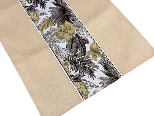 Bieżnik dekoracyjny Flora 50x100 cm beżowy z pasem liści