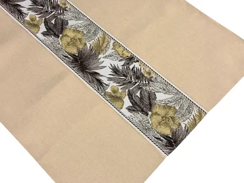 Bieżnik dekoracyjny Flora 70x140 cm beżowy szeroki z pasem liści