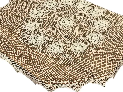 Obrus okrągły śr. 130 cm szydełkowy ecru
