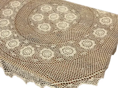 Obrus szydełkowy śr. 160 cm ecru okrągły