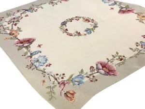 Obrus gobelinowy 100x100 cm w kwiaty i ptaki