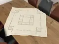 Beżowy obrus z lnem 85x85 cm z mereżką i haftem