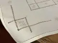 Beżowy obrus z lnem 85x85 cm z mereżką i haftem