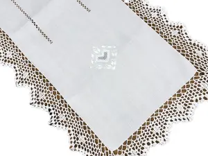Biały bieżnik bawełniany 45x110 cm z koronką szydełkową