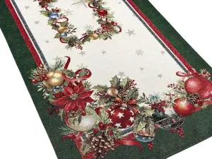Bieżnik świąteczny gobelinowy 40x100 cm zielony w bombki