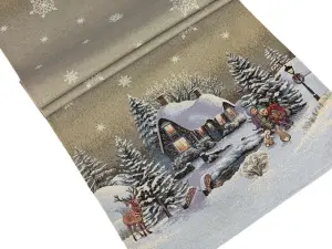 Bieżnik świąteczny gobelinowy 45x140 cm Zimowa Chatka