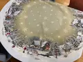 Obrus świąteczny gobelinowy okrągły śr. 140 cm Zimowa Chatka