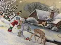 Obrus świąteczny gobelinowy okrągły śr. 140 cm Zimowa Chatka