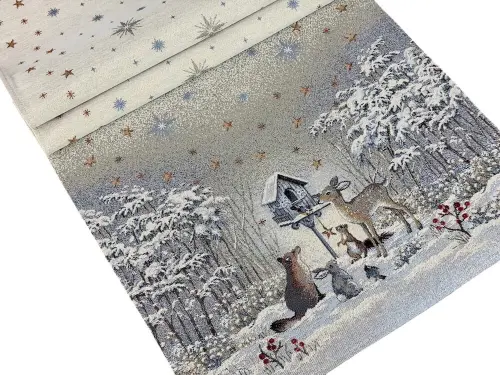 Bieżnik świąteczny gobelinowy 45x140 cm Srebrna Zima