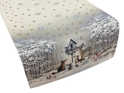 Bieżnik świąteczny gobelinowy 45x180 cm Srebrna Zima